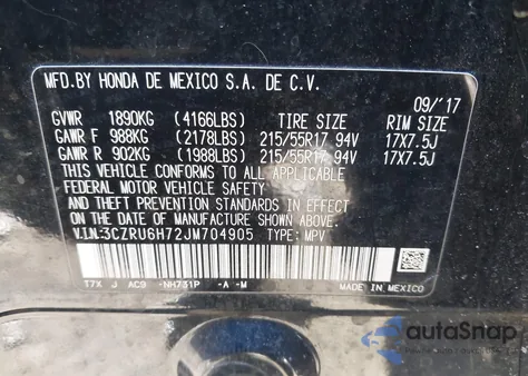 2018 Honda Hr-V Ex-L z USA, uszkodzony, nr VIN 3CZRU6H72JM704905